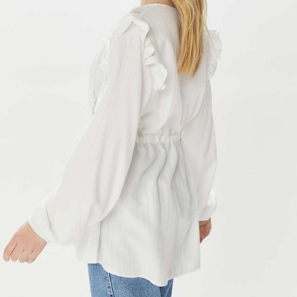 Boho Gauze Eyelet Inset Tie-Front Blouse - Picture 4 of 5